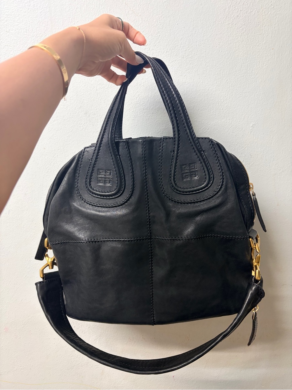 Givenchy Black Leather Top-Handle Satchel with Gold Hardware